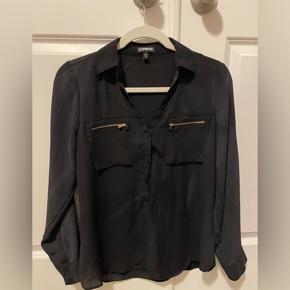 Express dress shirt in black with gold zippers. Size: Small. In good condition.